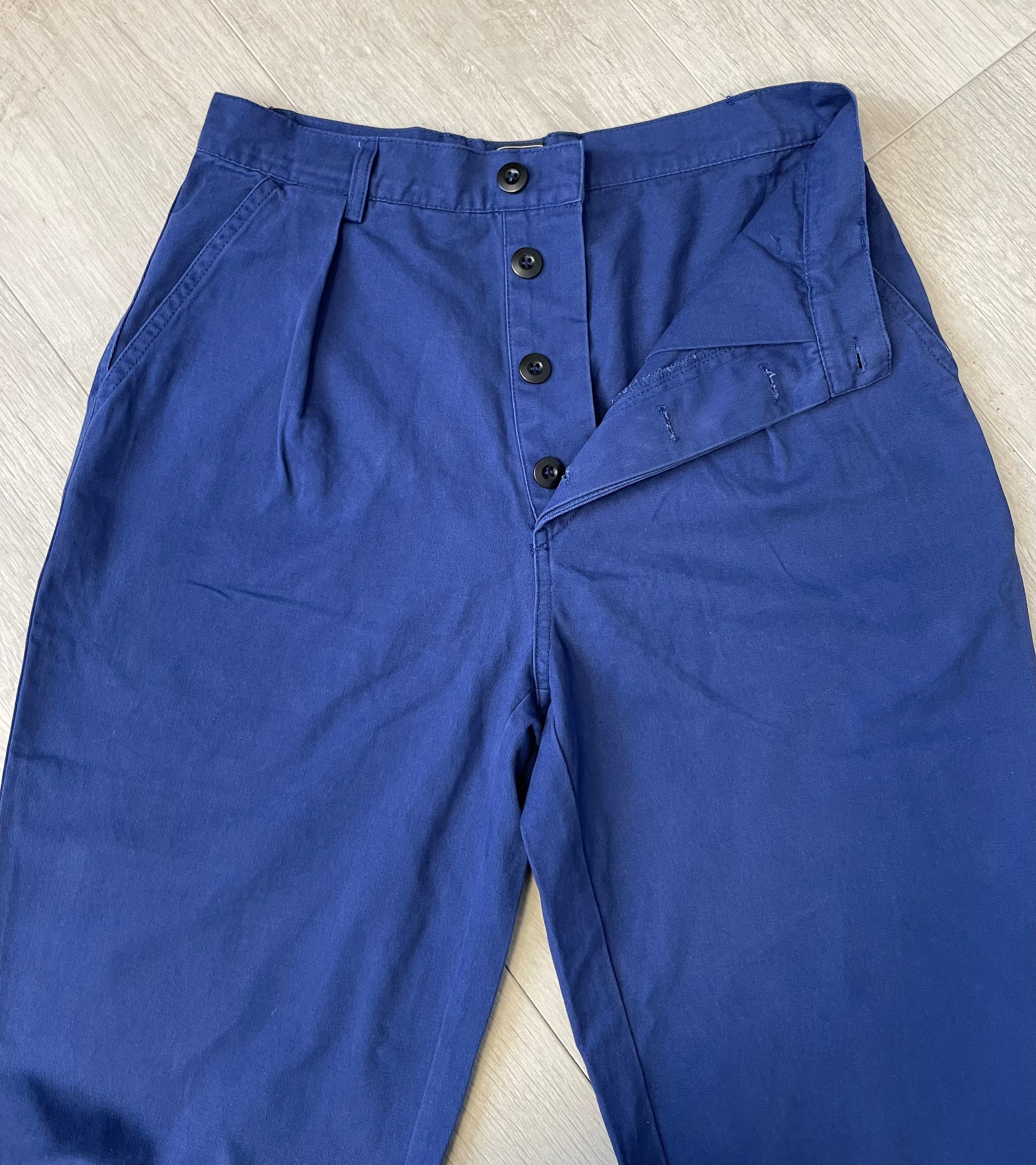 Unisex High Waisted Navy French Work Pants - Straight Leg Trousers