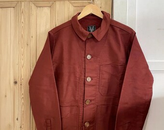 Made In England Moleskin 100% Cotton Chore French Workwear Jacket - Rust Brown