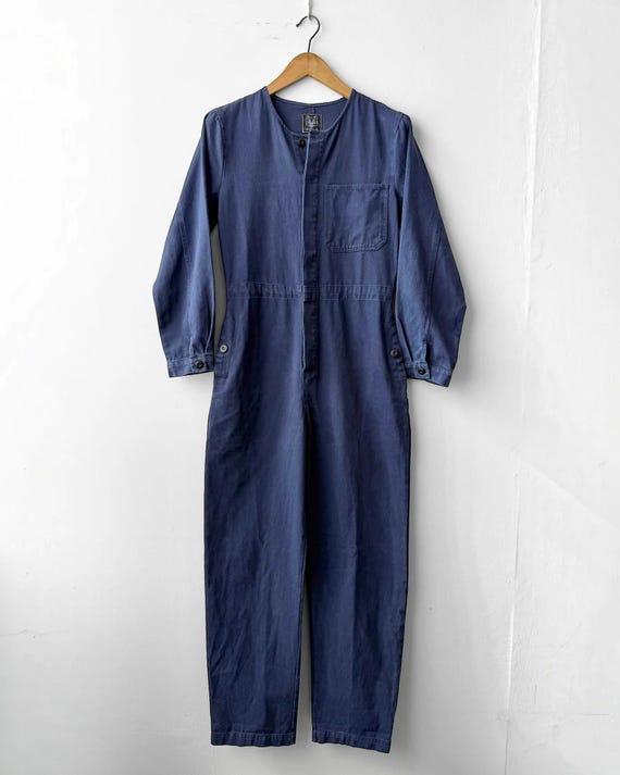 60s Style French Workwear Jumpsuit - Vintage Faded Collarless