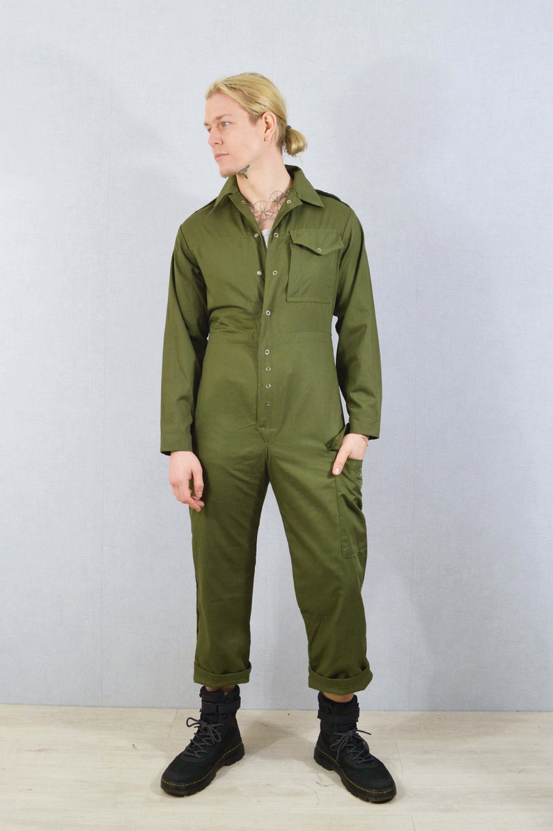 Unisex Vintage Green Military Boilersuit Jumpsuit Coveralls image 4