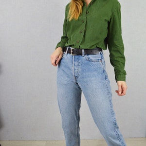 Vintage Swedish Smock Shirts 1980s Button Down Collared Blouse Soft Worn In Cotton Green image 7