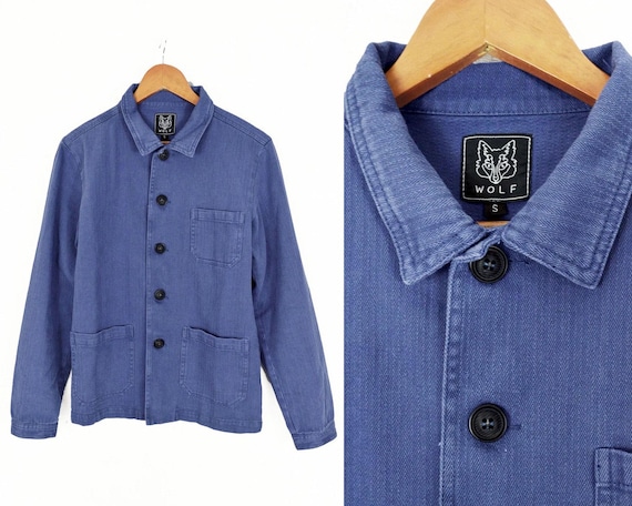 Washed Indigo 60s Style French Faded Blue Herringbone Cotton Twill