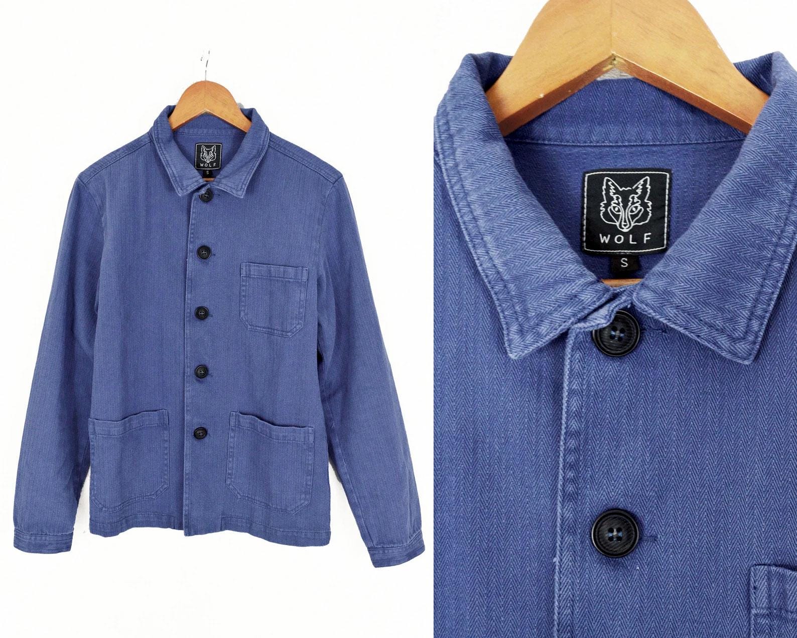 Washed Indigo 60s Style French Faded Blue Herringbone Cotton Twill
