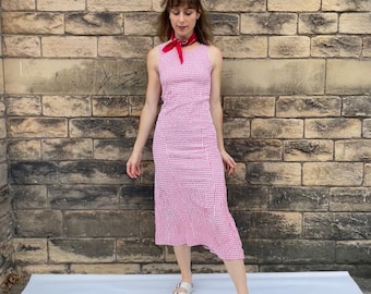 French Gingham Maxi Dress Vintage Style Seersucker Check Full