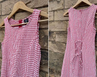 French Gingham Maxi Dress Vintage Style Seersucker Check Full