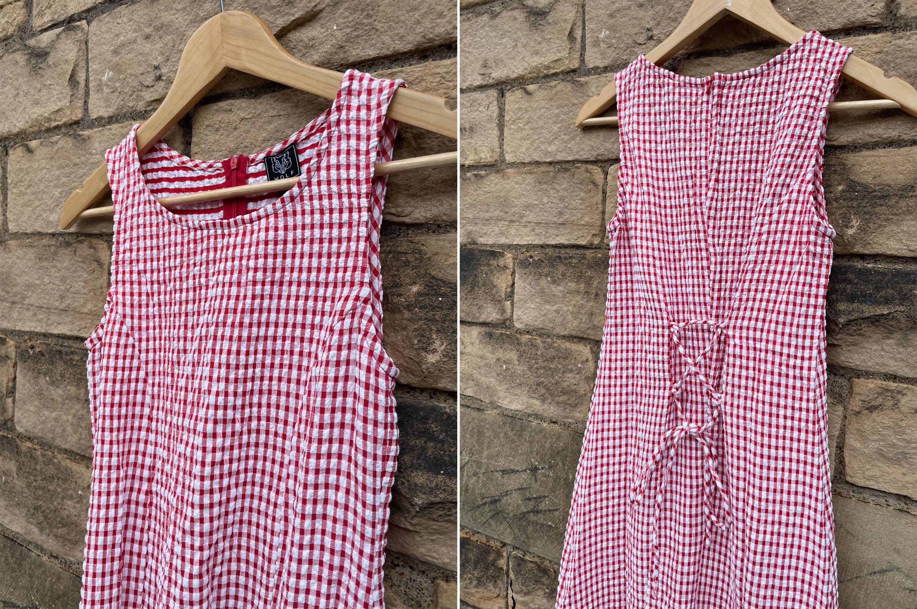 French Gingham Maxi Dress Vintage Style Seersucker Check Full