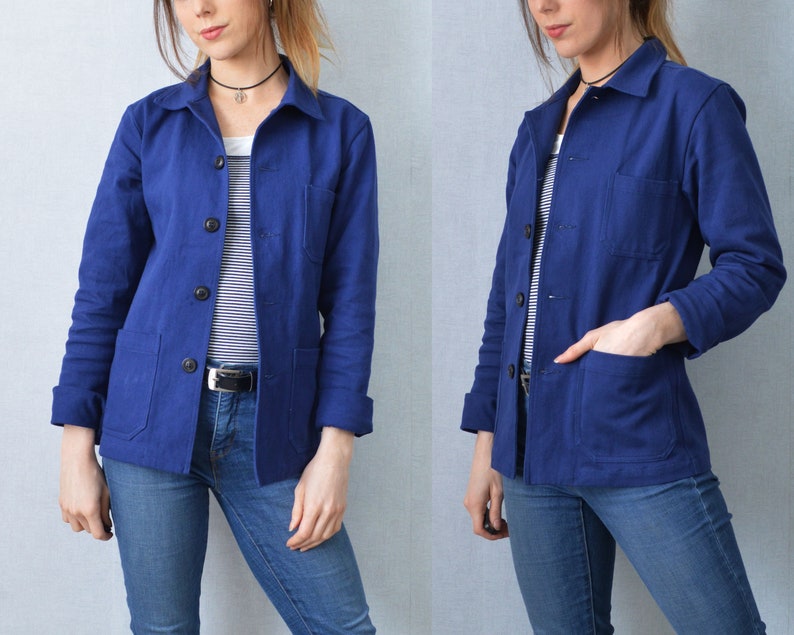 60s Style French Cotton Twill Navy Blue Canvas Chore Jacket Various Sizes image 8