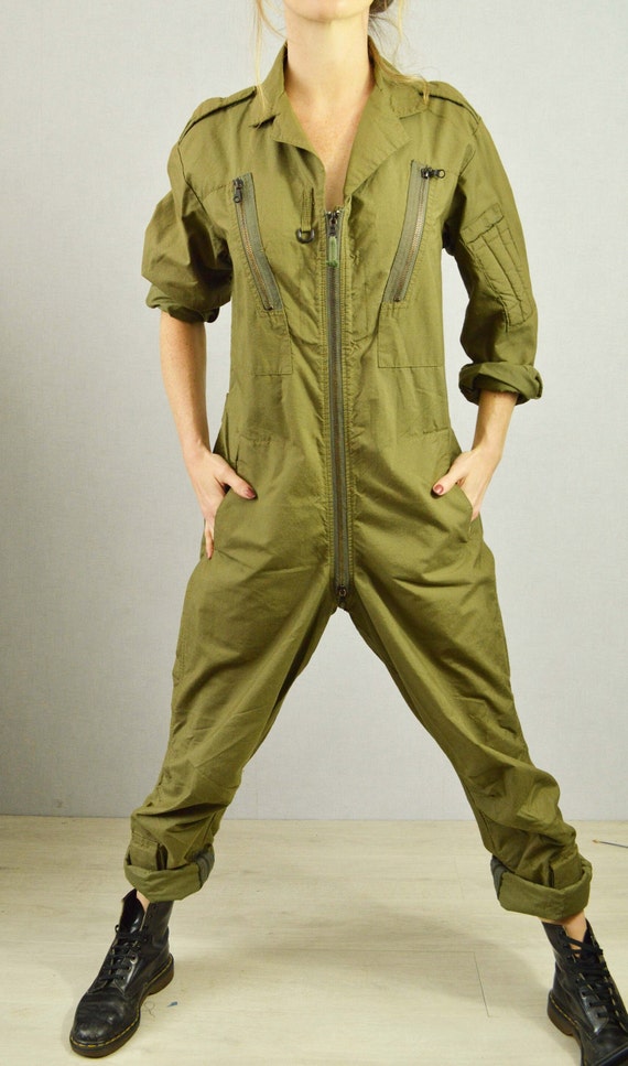 Vintage OG 90s British Flight Suit / Khaki Green Coveralls - Etsy