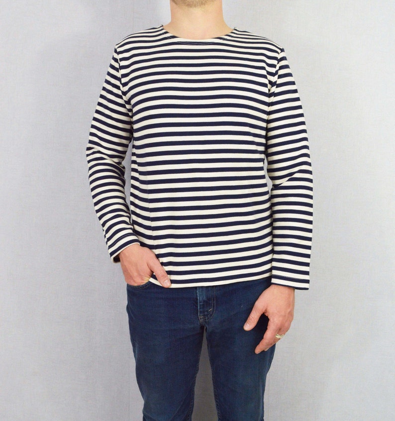 Stripe Breton Top Cotton Sweatshirt Long Sleeve Navy & White Flannel image 9