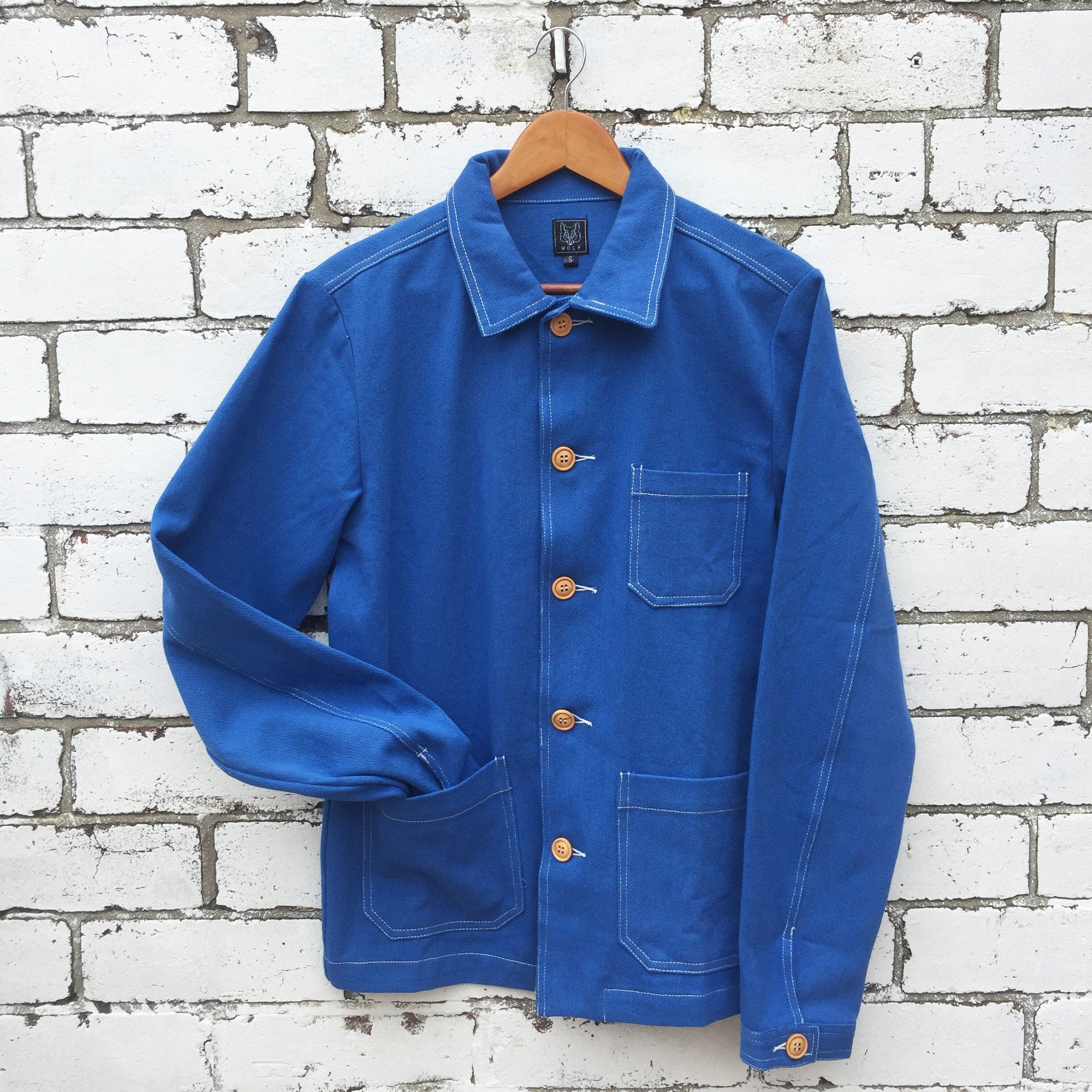 60s Style French Cobalt Blue Cotton Twill Canvas Chore Jacket