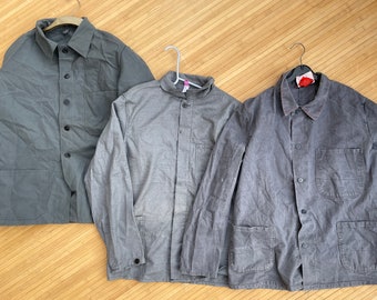 Chaqueta de trabajo vintage, color gris, 100 % algodón (todas las tallas)