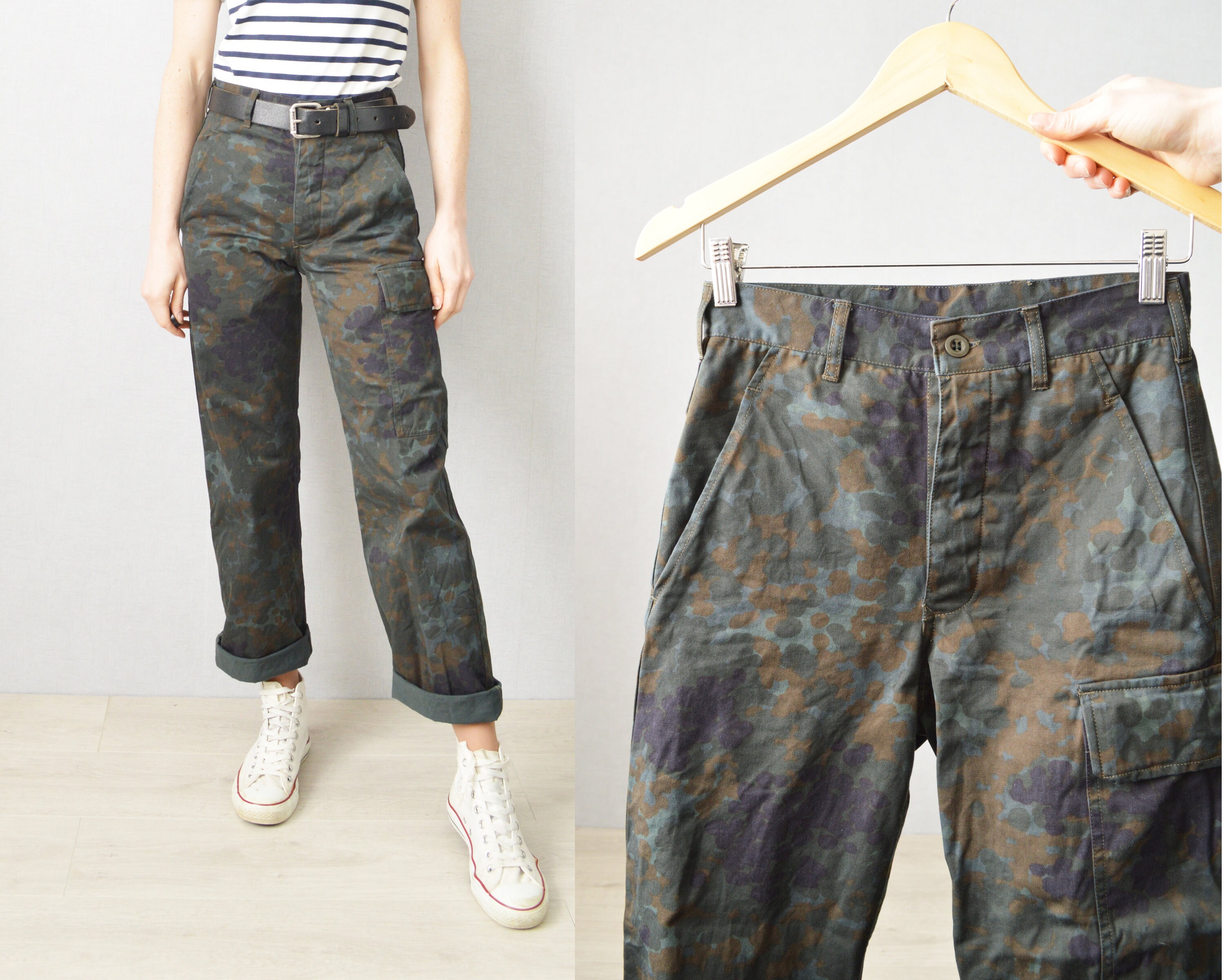 Image of S Super High Waisted Camo Pants - Grunge Charcoal Blue Black/Classic Olive Green