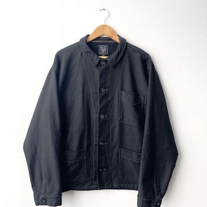 Black Moleskin Chore Jacket Made In England - Cotton French Workwear Jacket - XL 2XL 3XL
