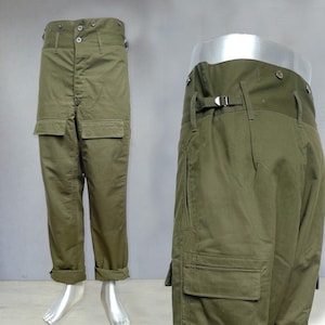 Men&#39;s 90s Roll-Down Trousers Army European Czech Military Issue Adjustable - Olive Green