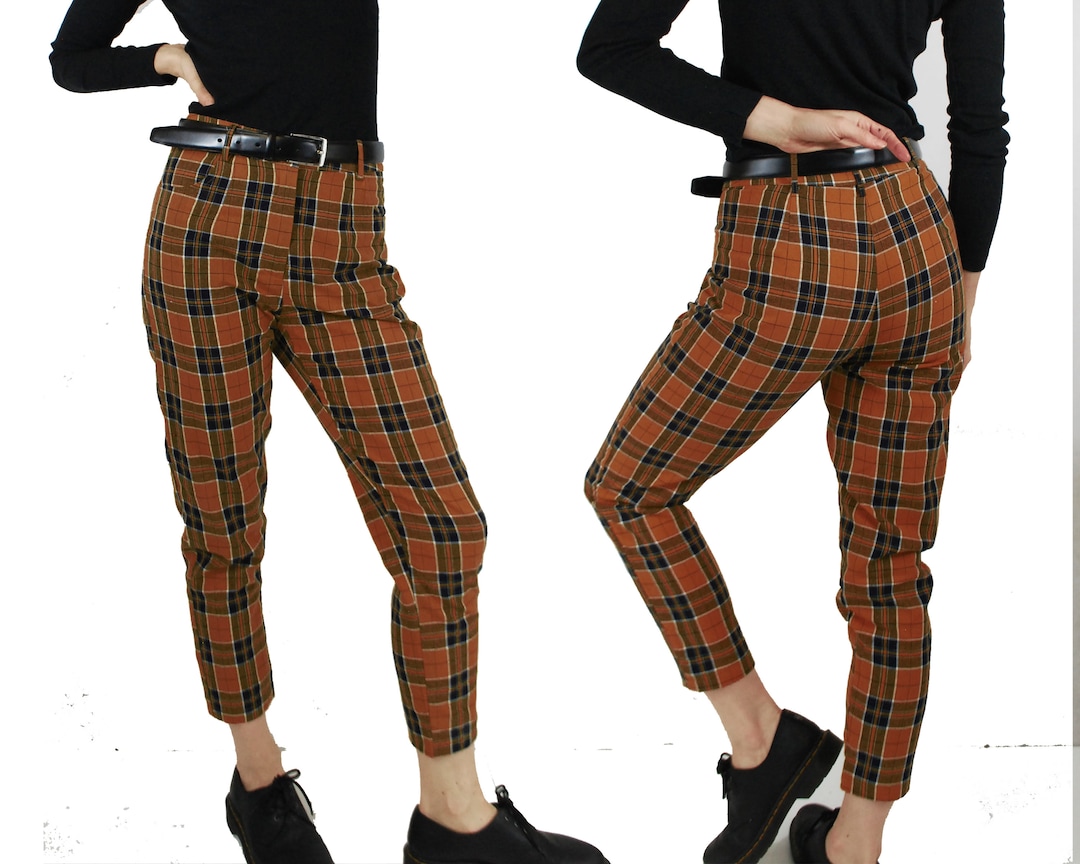 Lined Tartan Plaid Nova Check Chino Capri Pants/trousers Brown
