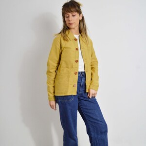 French Chore Jacket Camel Yellow/ Toffee Brown - Made In England Moleskin Cotton - French Workwear Coat - Wooden Walnut Buttons - S M L image 12