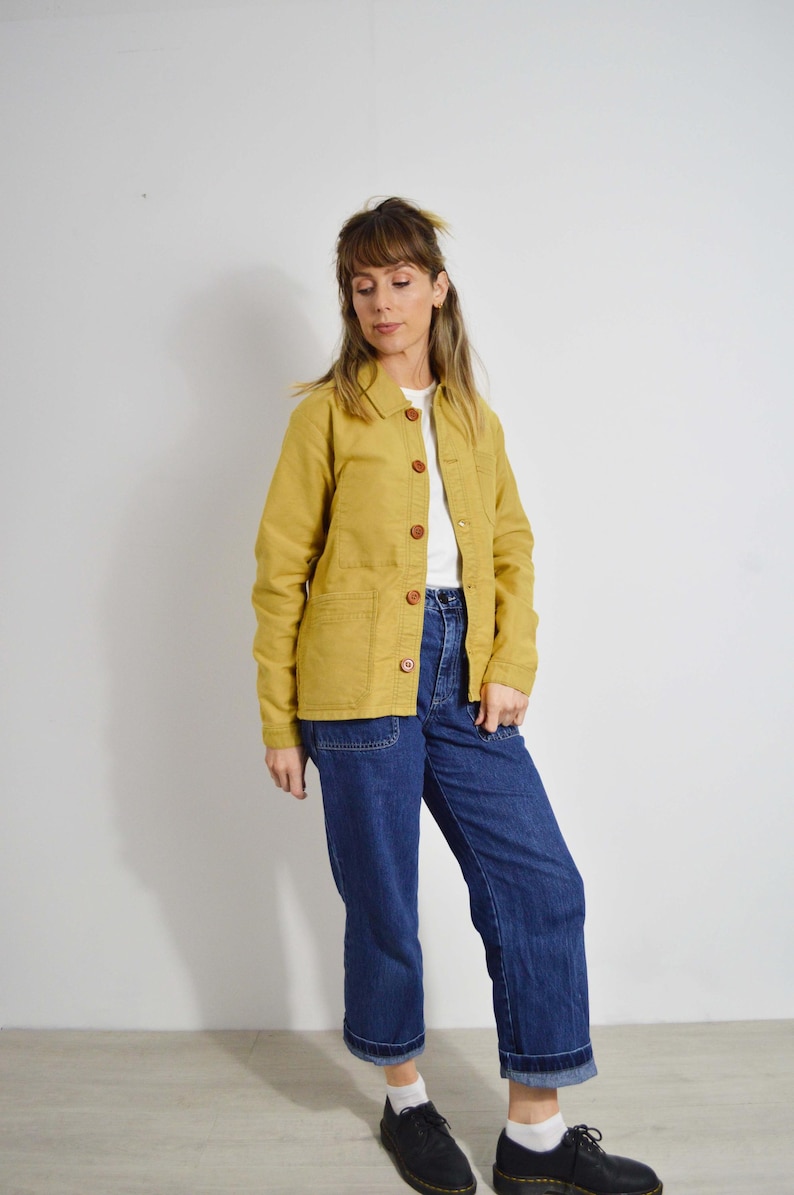 French Chore Jacket Camel Yellow/ Toffee Brown - Made In England Moleskin Cotton - French Workwear Coat - Wooden Walnut Buttons - S M L image 12
