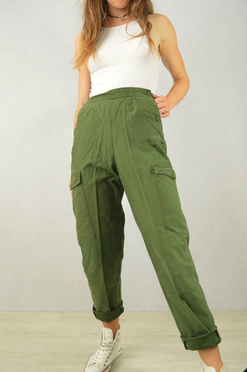 Vintage High Waist Cargo Trousers 60s Swedish Pants Army Green | Etsy