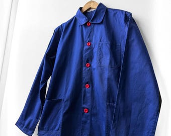 Cherry Red Buttoned Vintage Chore Jacket French Workwear - Medium Large XL