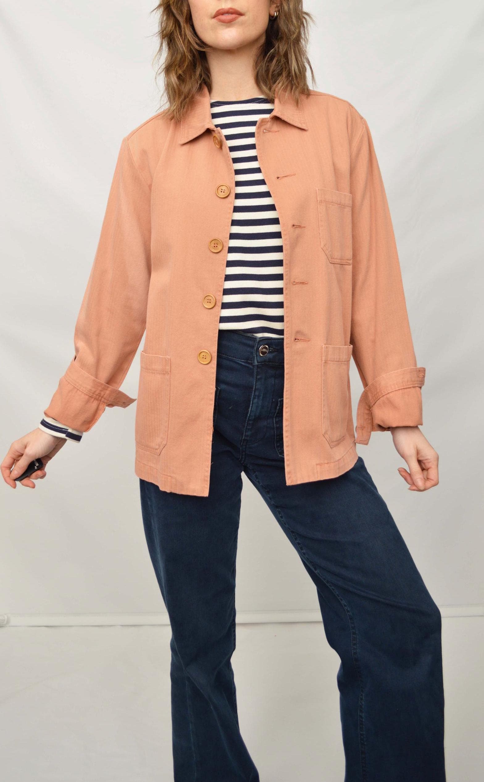 Terracotta Peach Chore Jacket - Pink Washed Herringbone Cotton - Etsy