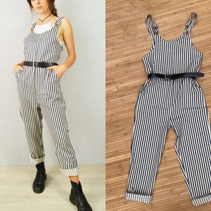 Mono informal de rayas de nogal americano, mono de trabajo de algodón, peto holgado, largo, unisex, tallas XS, S, M, L