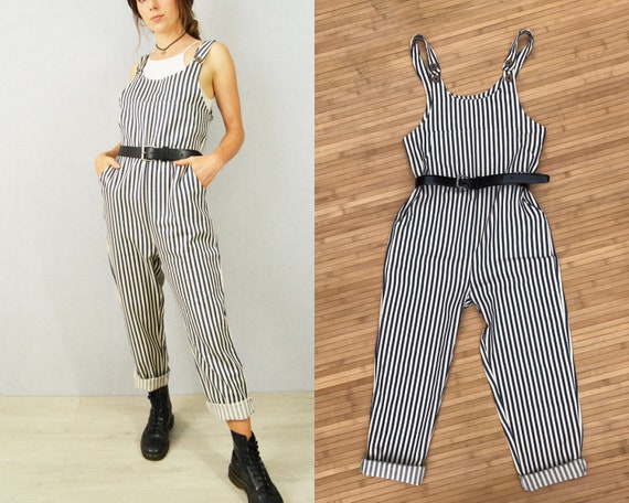 Stripe Hickory Dungarees Casual Jumpsuit Cotton Workwear Overalls