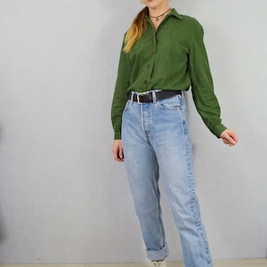 Vintage Swedish Smock Shirts 1980s Button Down Collared Blouse Soft Worn In Cotton Green image 3