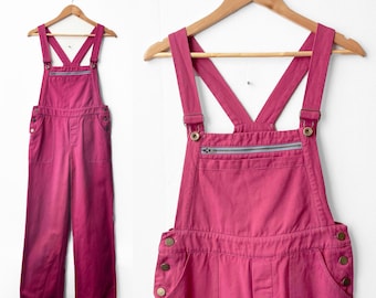 Peto de trabajo rosa fucsia, de algodón francés, con peto azul claro - Tallas XS, S, M y L