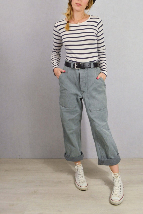 Vintage Denim 1960s Swiss Work Pants / Chore Trousers - Salt Vintage Denim 1960s Swiss Work Pants / Chore Trousers - Salt