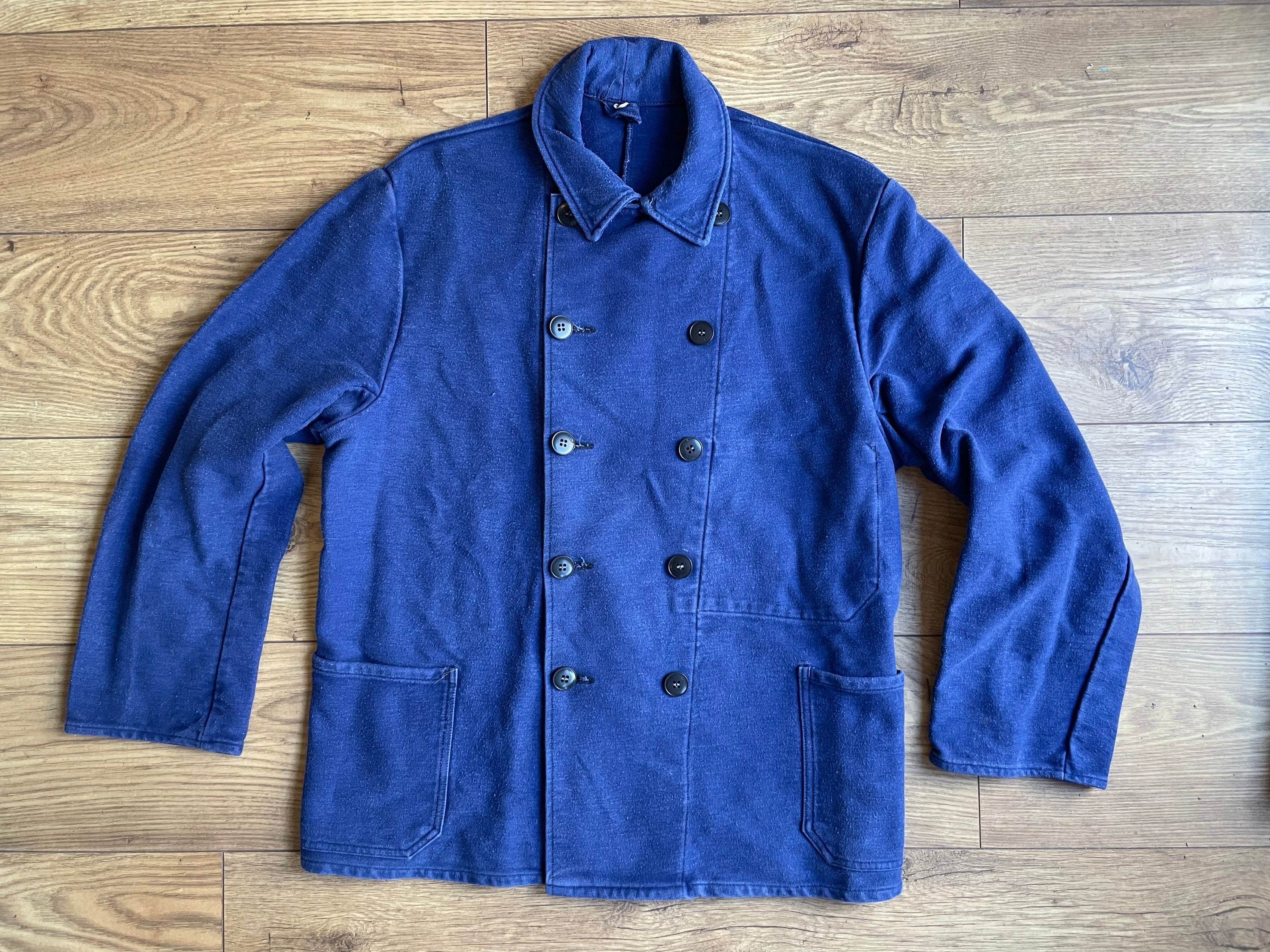 Original Moleskin Double Breasted French Workwear Chore / Jacket - Dark Indigo Blue - Medium