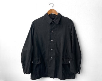 Vintage Black 1970s Heavy Cotton Chore Jacket - Military/Workwear - Army Metal Buttons