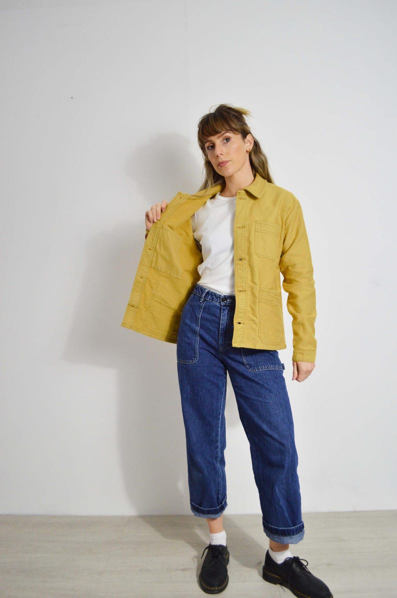 French Chore Jacket Camel Yellow/ Toffee Brown - Made In England Moleskin Cotton - French Workwear Coat - Wooden Walnut Buttons - S M L image 14