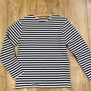 Stripe Breton Top Cotton Sweatshirt Long Sleeve Navy & White Flannel image 2