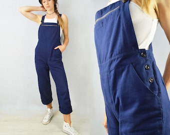 Workwear Dungarees French Cotton Overalls Bibs Navy Blue / Light Blue - Unisex - XS S M L