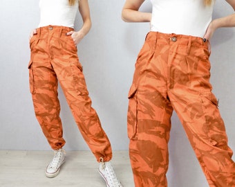 Pantalones unisex vintage de camuflaje naranja británico, de pierna recta, estilo militar, talla XS, S, M, L