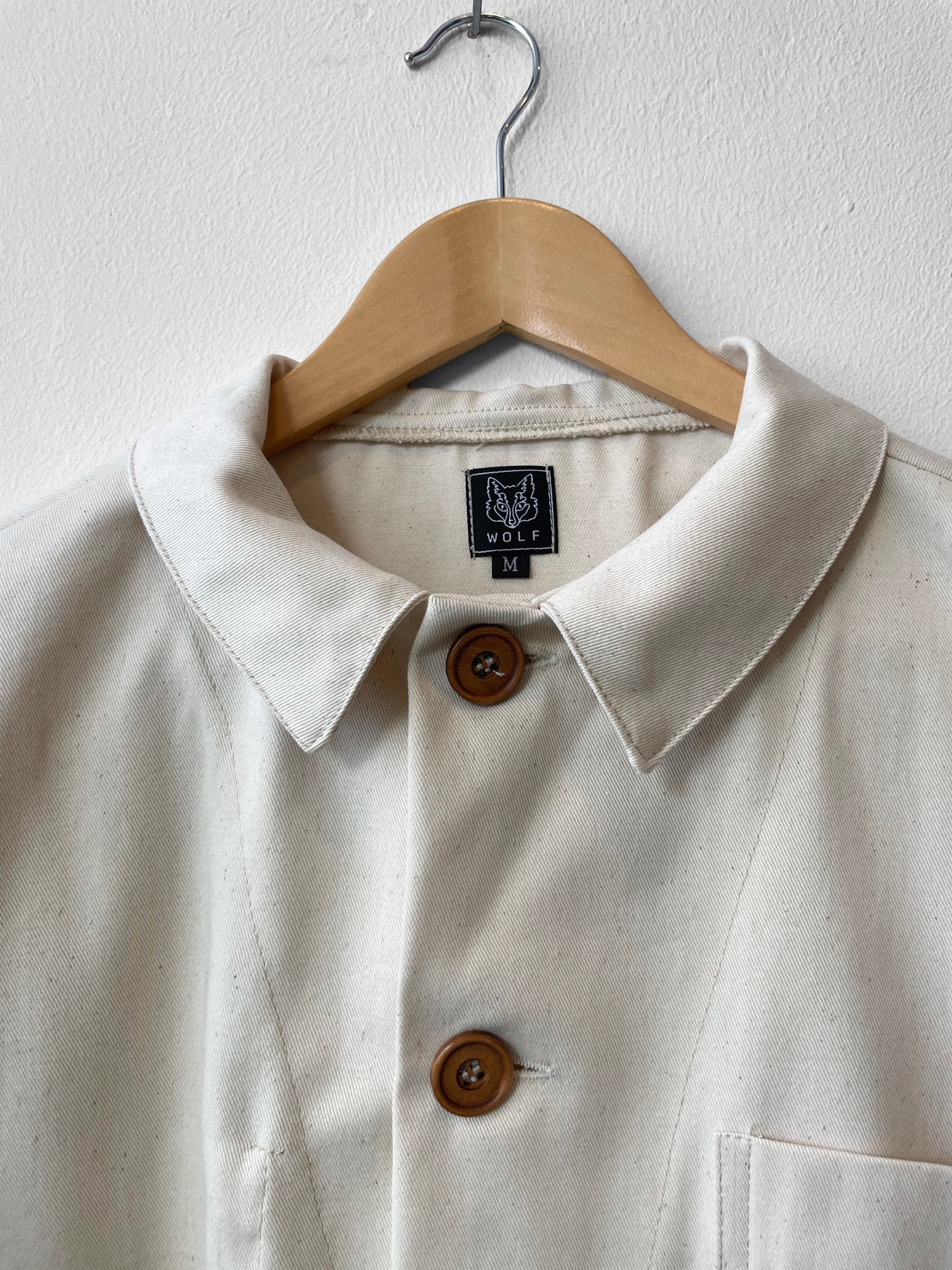 Washed Ecru Linen 60s Style French Cotton Canvas Chore Jacket
