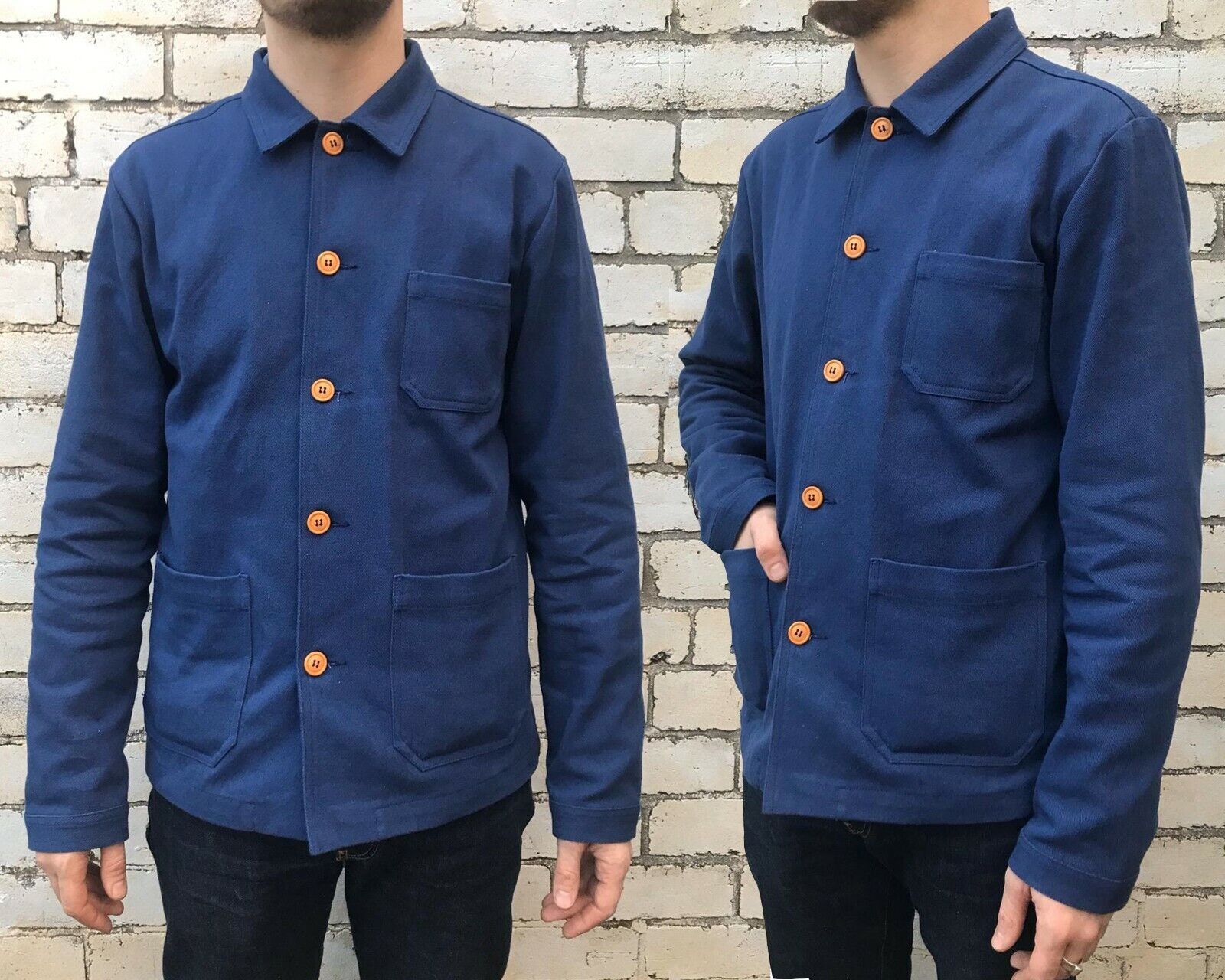 60s Style French Navy Blue Indigo Cotton Twill Canvas Chore Jacket