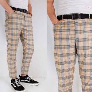 Pantaloni classici da uomo in tartan, pantaloni chino capri