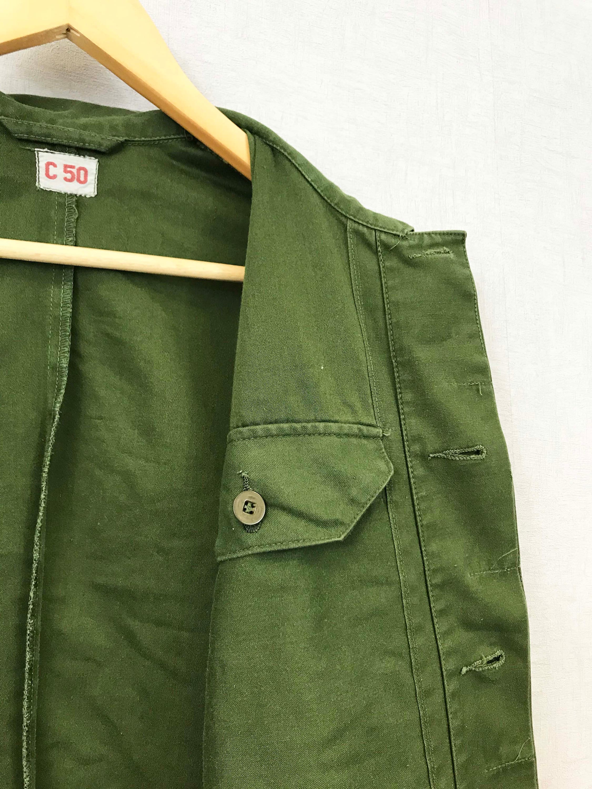 roundabout　Military Serge Chore Jacket Vintage Army Green Chore Jacket - 100% Cotton - Swedish