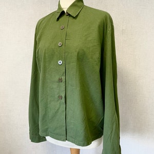 Vintage Swedish Smock Shirts 1980s Button Down Collared Blouse Soft Worn In Cotton Green image 5