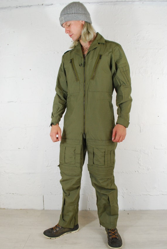 Vintage OG 90s British Flight Suit / Khaki Green Coveralls Jumpsuit  Boilersuit S M L -  Israel