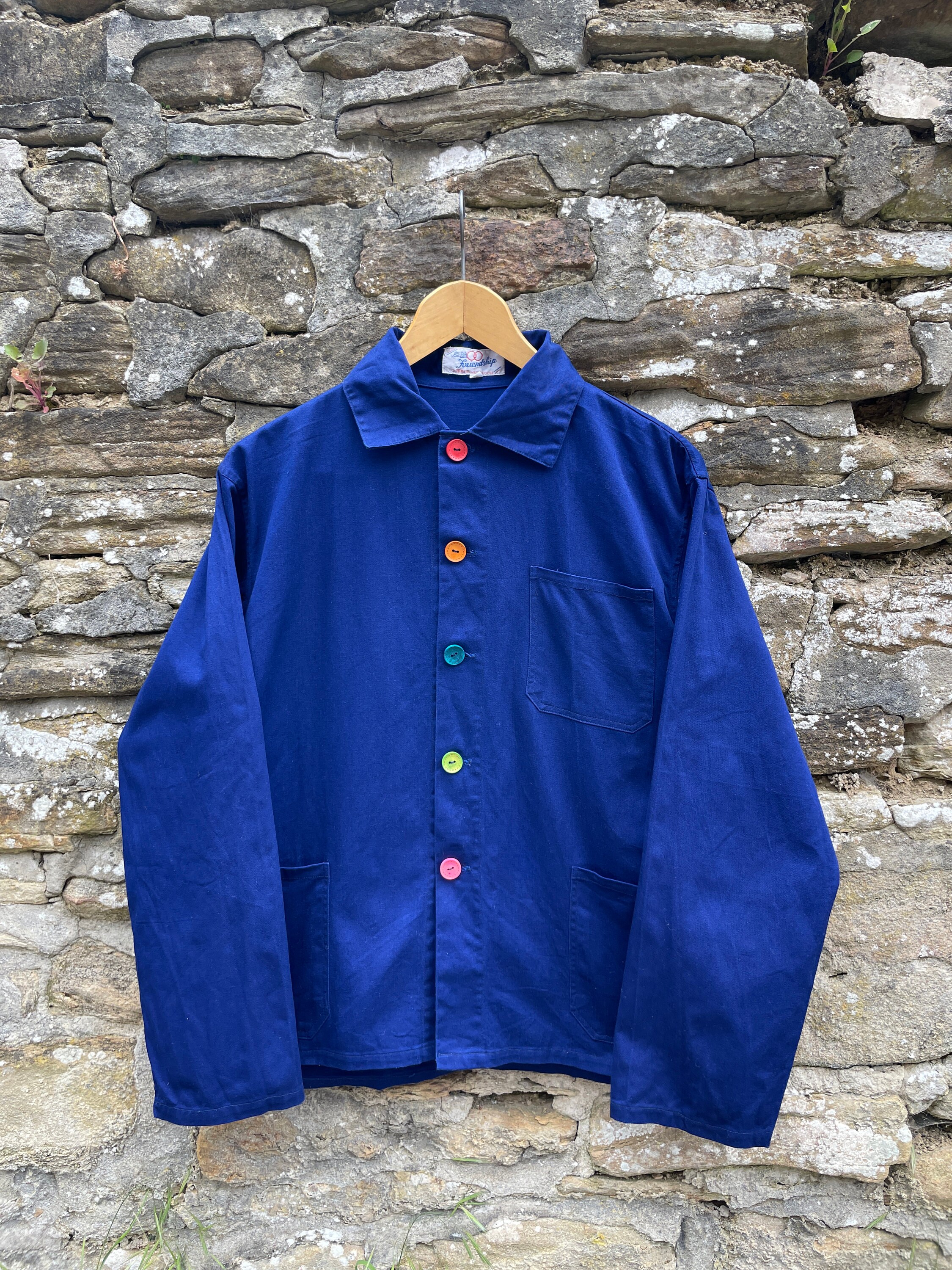 ジャケット・アウター 60s French work cotton work jacket 60s Style French Navy Blue Indigo Cotton Twill Canvas Chore