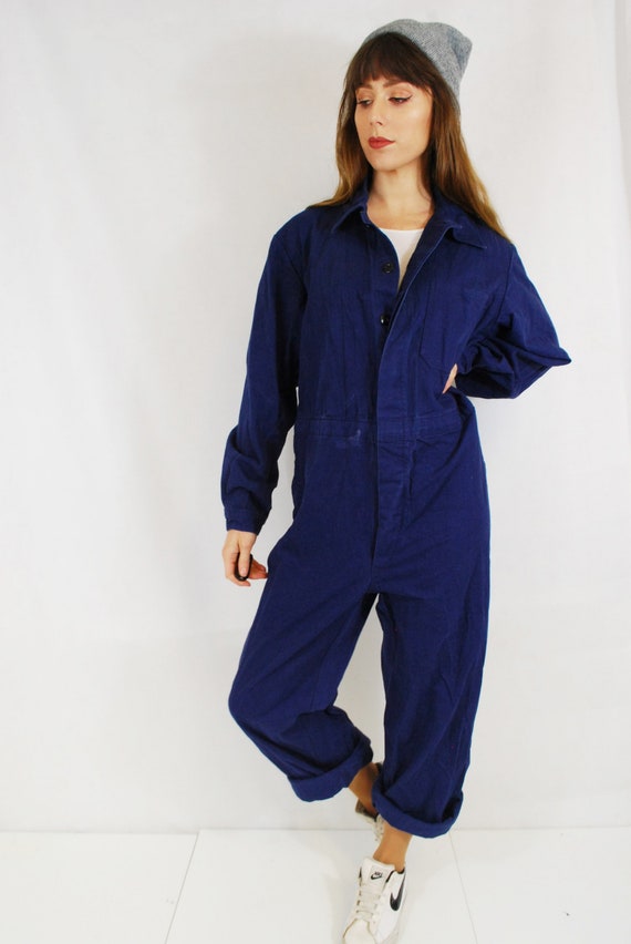 Vintage French Workwear Railroad Overalls Navy Blue