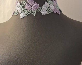 Gargantilla floral de tulipán pastel hecha a mano: encaje bordado, estilo princesa de hadas
