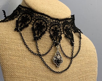 Gargantilla elegante de princesa victoriana eduardiana de encaje negro hecha a mano