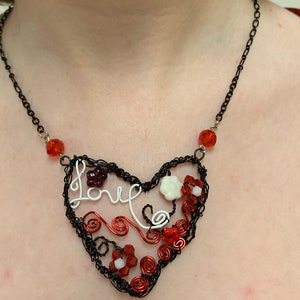 Wirework Heart Pendant Necklace: Handmade Anniversary Love Gift