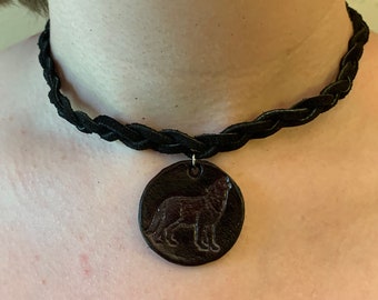 PN135 Cool Wolf Studded Pendant Men's Fashion Real Leather Choker Necklace BROWN PN135 Cool Wolf Studded Pendant Men's Fashion Real Leather Choker Necklace BROWN