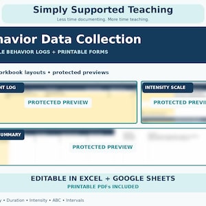 Behavior Data Collection Tracker | ABC Frequency Duration Intensity Interval Recording | Excel Printable