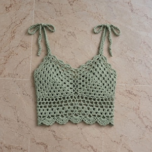Crochet Crop Top Pattern PDF, Lace Tie Shoulder Summer Top, Easy Crochet Camisole Pattern, Beach Top Tutorial, DK Yarn, Sizes S M L