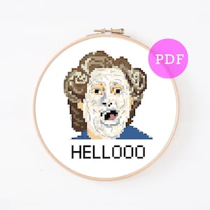 Wzór haftu krzyżykowego Mrs Doubtfire Hello - Nowoczesna kultura popularna lat 90. Robin Williams